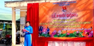 Đ/c Cao Thị Ngọc Thanh bí thư huyện đoàn Khánh Vĩnh Phát biểu khởi động tháng thanh