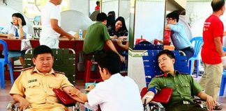 Đoàn viên, thanh niên Công an tỉnh tham gia ngày hội hiến máu tình nguyện.