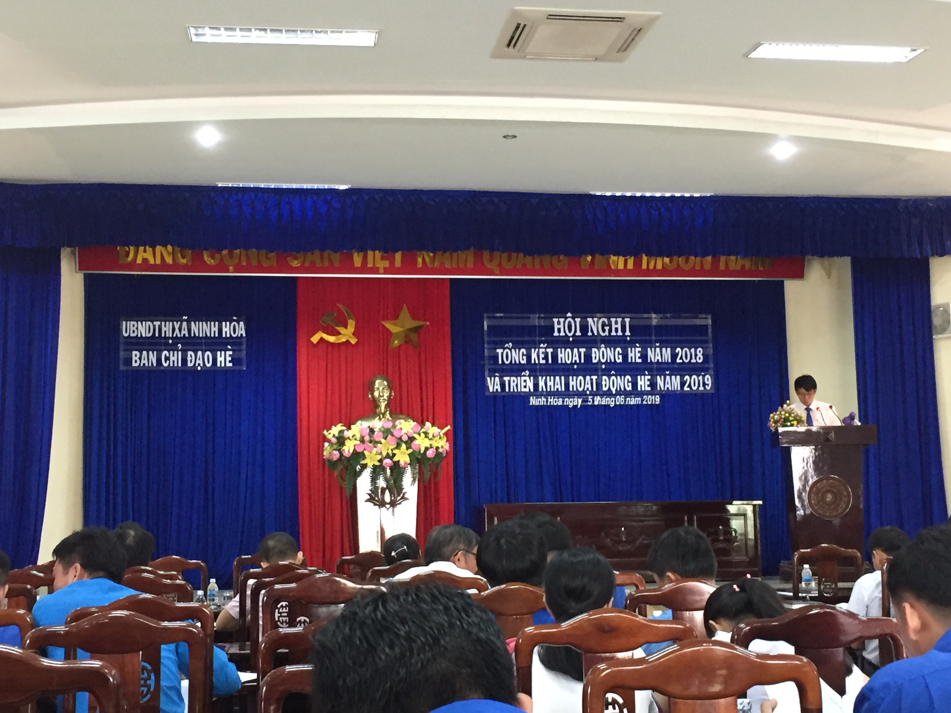 Đồng chí Nguyễn Thanh Hà, Phó chủ tịch UBND, Trưởng ban chỉ đạo hè thị xã phát biểu